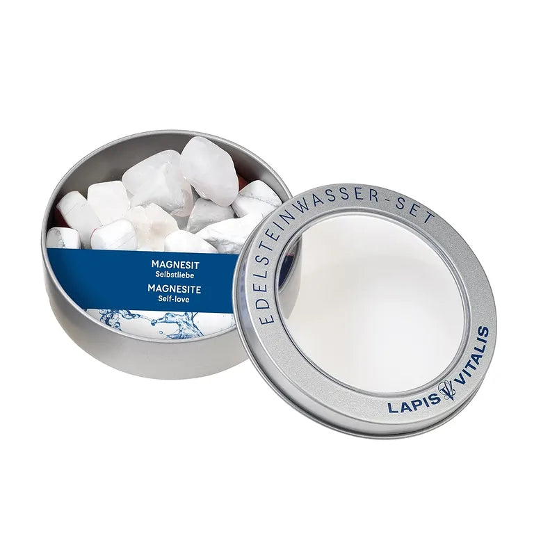 Selbstliebe – Lapis-Vitalis - Magnesit Wassersteine ca. 100 g in Metall-Geschenkdose