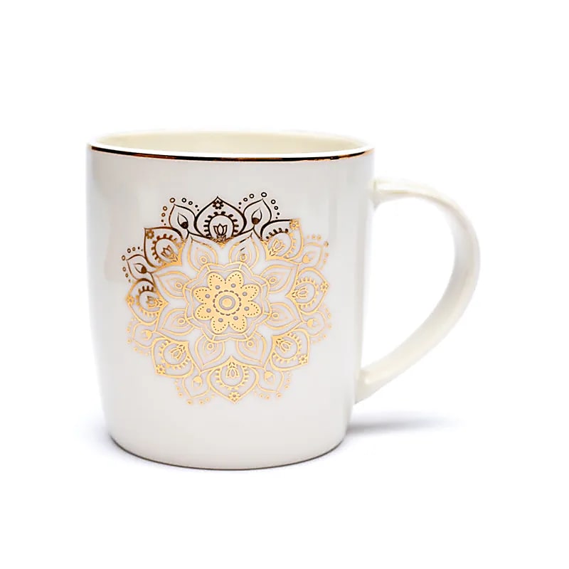 Teetasse mit Sieb & Deckel – Weißes Mandala - 400 ml