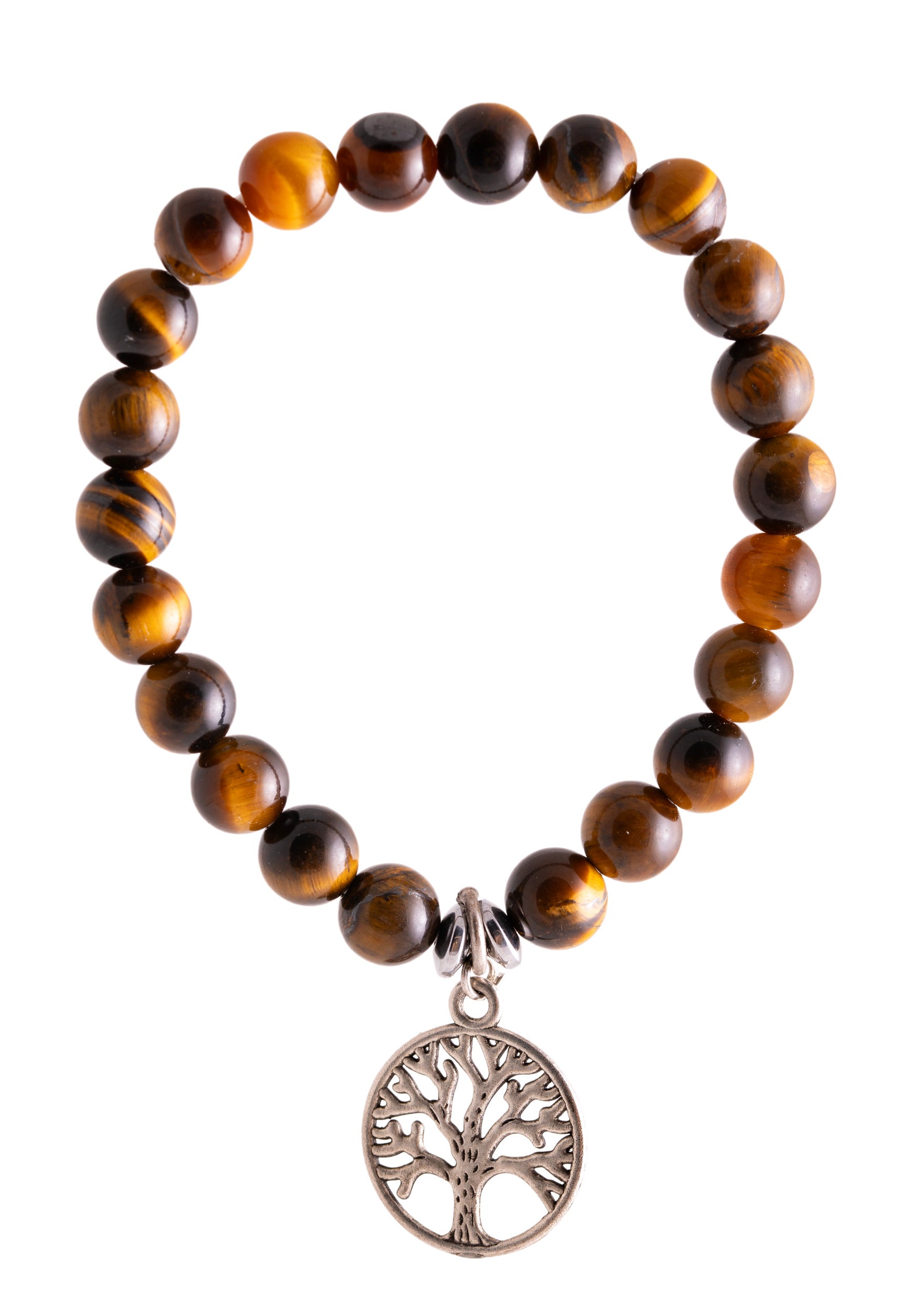 Tigerauge Kugelarmband mit Yggdrasil Charm - Kugel ø 9 mm