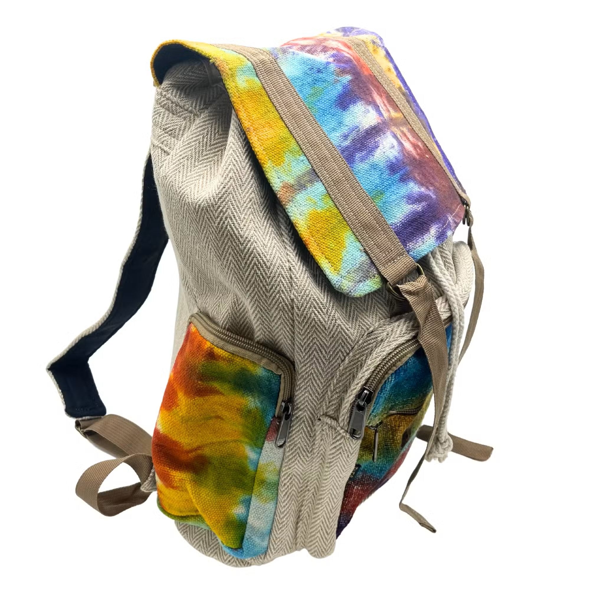 XL Hanf-Rucksack „Batik-Cube“ – Großer Reiserucksack aus Nepal