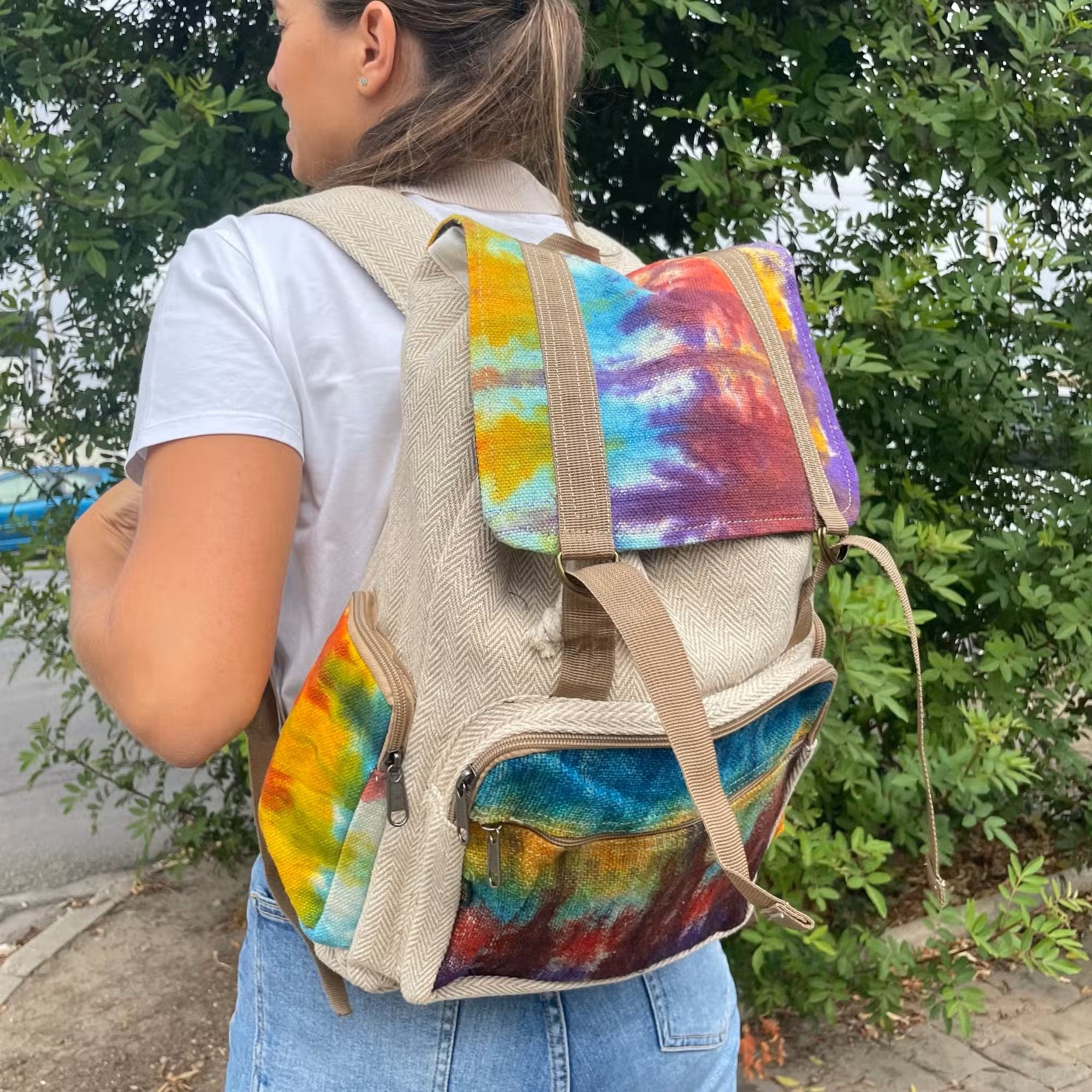 XL Hanf-Rucksack „Batik-Cube“ – Großer Reiserucksack aus Nepal