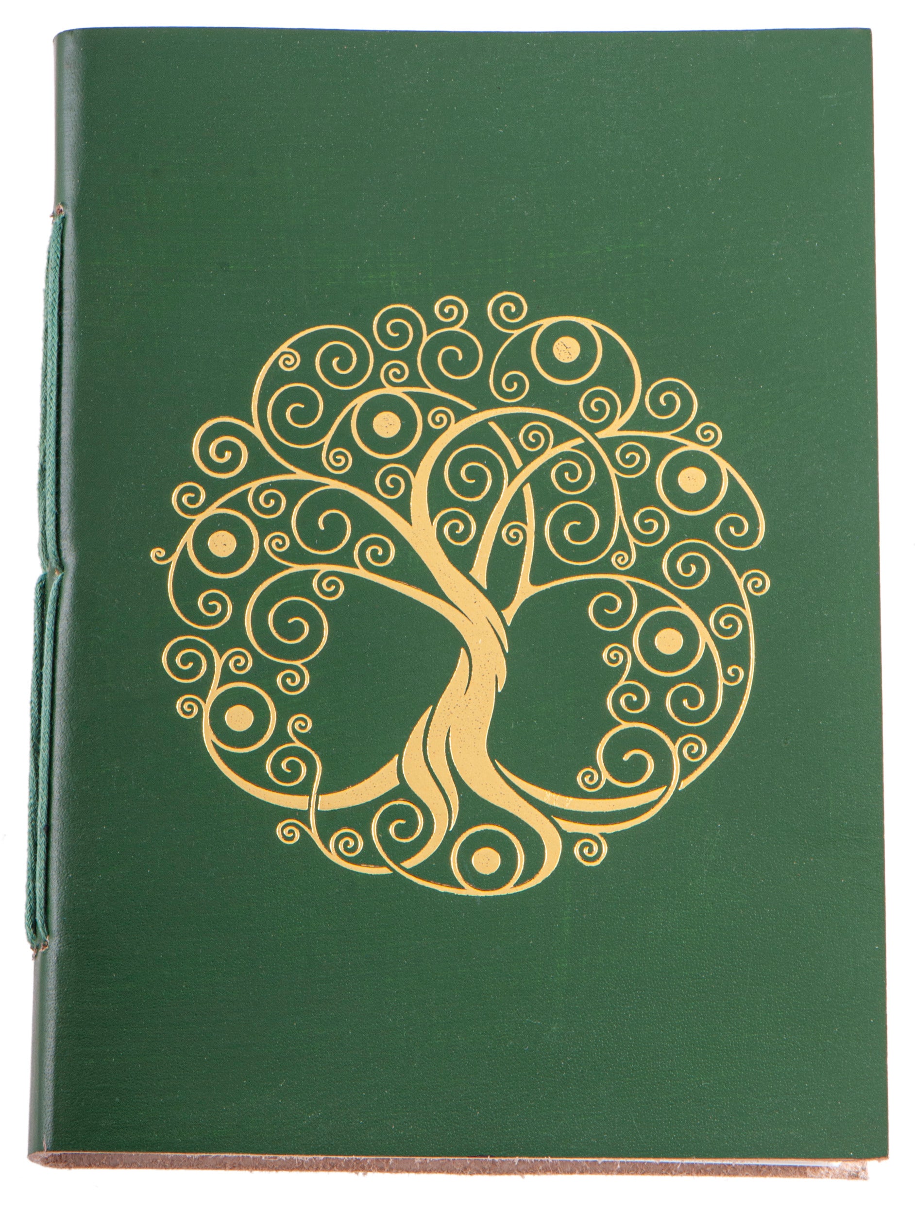 Schreibbuch „Lebensbaum“ grün/gold – Leder, 144 Seiten (18 × 13 cm)