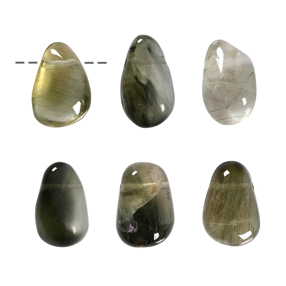 Trommelstein Aktinolithquarz gebohrt, 2,0 - 2,5cm