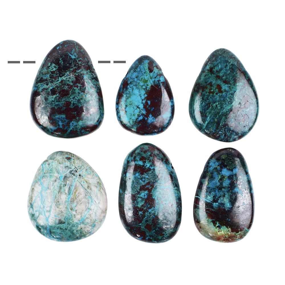 Trommelstein Chrysocoll (stab.) flach gebohrt, 3,0 - 3,5cm