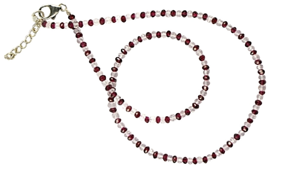 Kette Button facettiert, Granat mit Bergkristall, 4mm/45cm