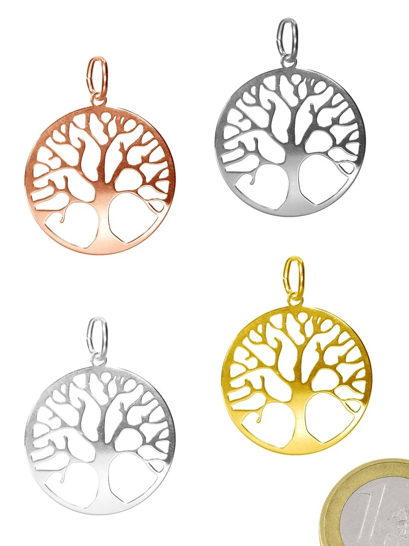 Baum des Lebens, Anhänger large ø 25 mm mit Öse, 925 Silber rosévergoldet