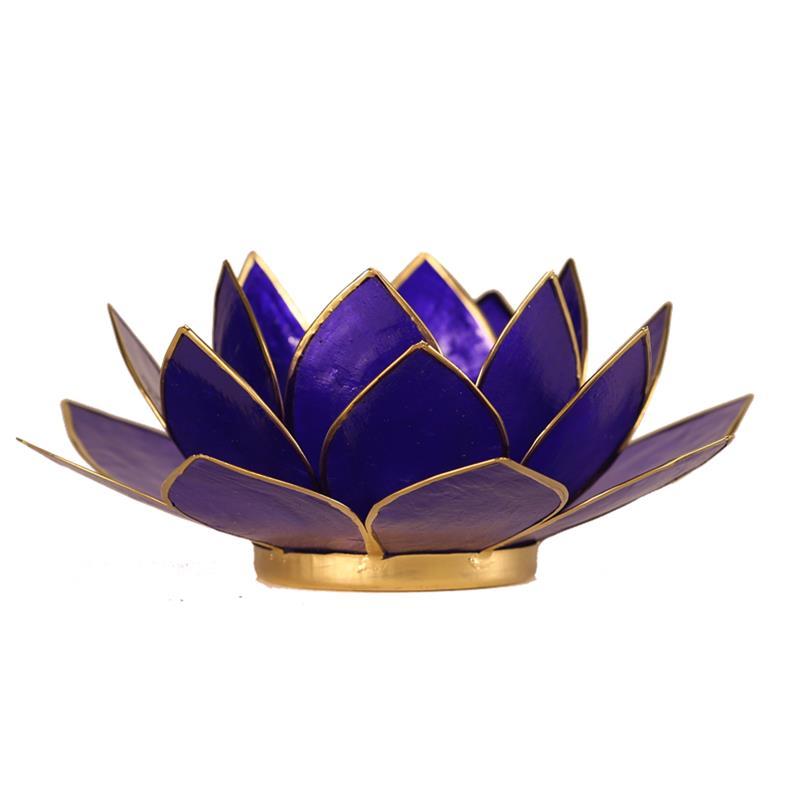 Lotus Teelichthalter violett 7. Chakra goldfarbig