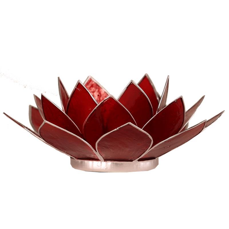 Lotus Teelichthalter rot 1. Chakra silberfarbig