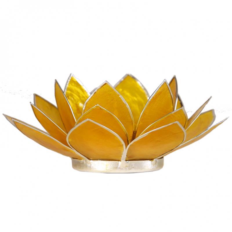 Lotus Teelichthalter gelb 3. Chakra silberfarbig