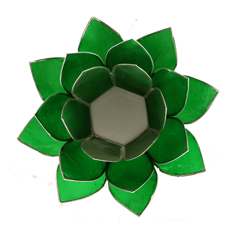 Lotus Teelichthalter grün 4. Chakra silberfarbig
