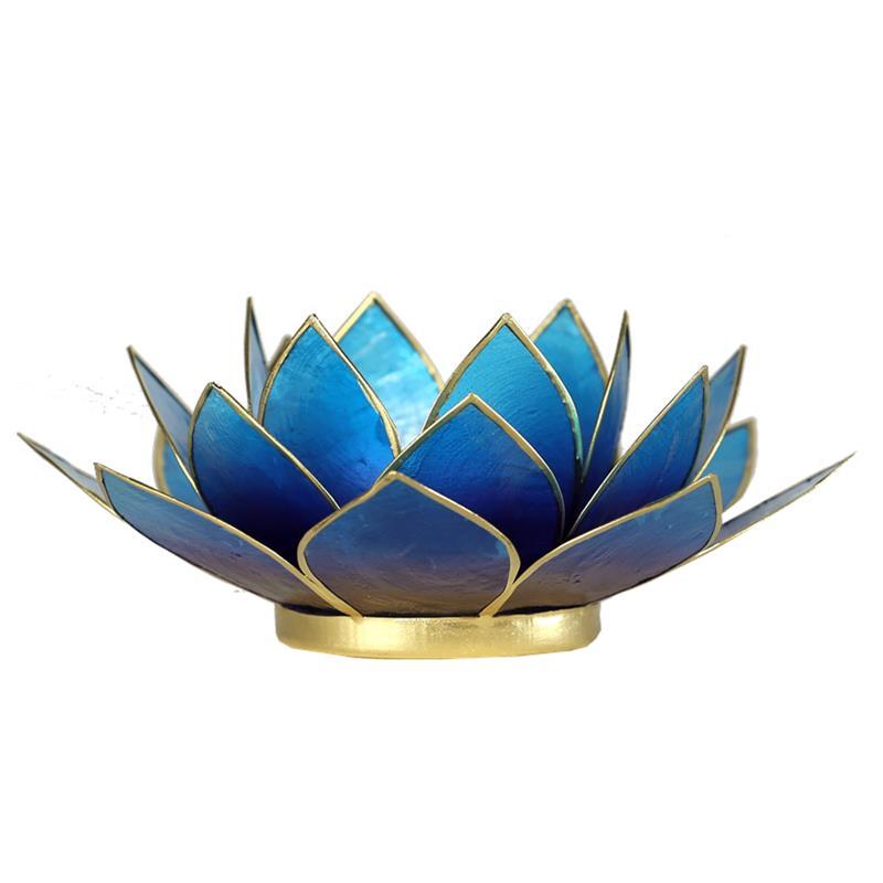 Lotus Teelichthalter blau goldfarbig