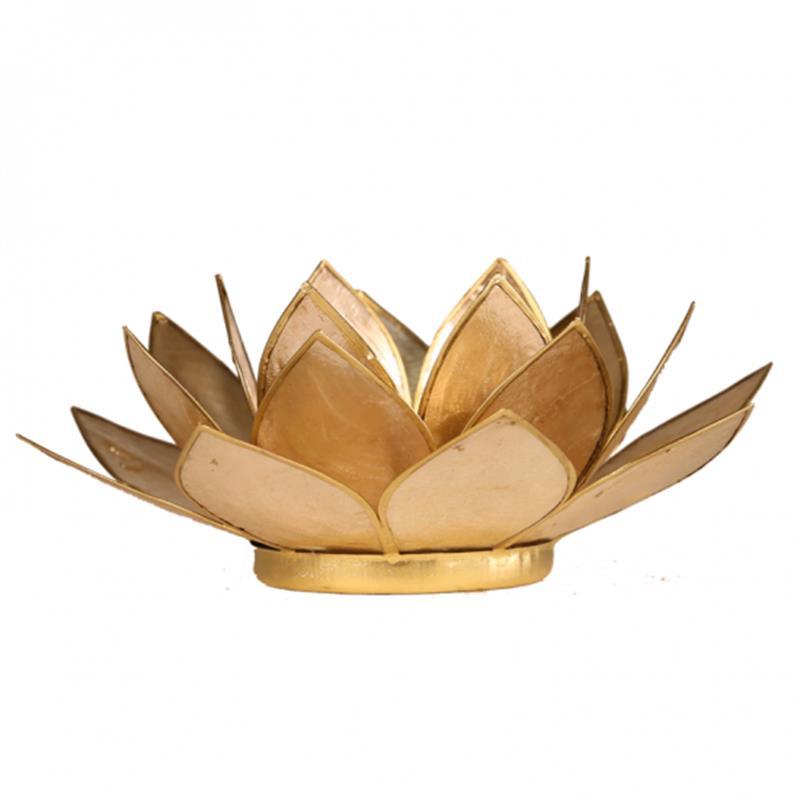 Lotus Teelichthalter beige goldfarbig