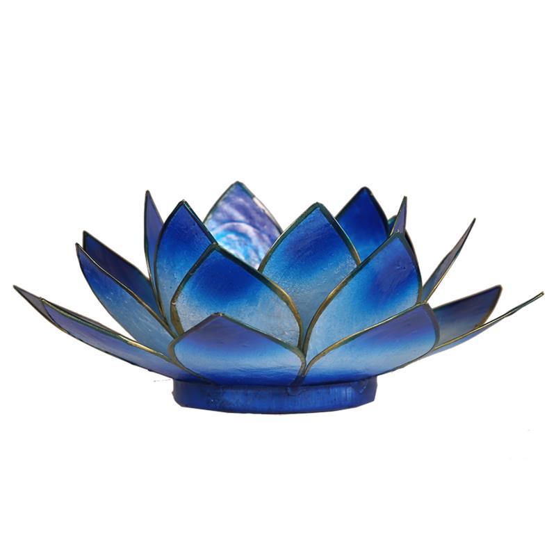 Lotus Teelichthalter blau goldfarbig