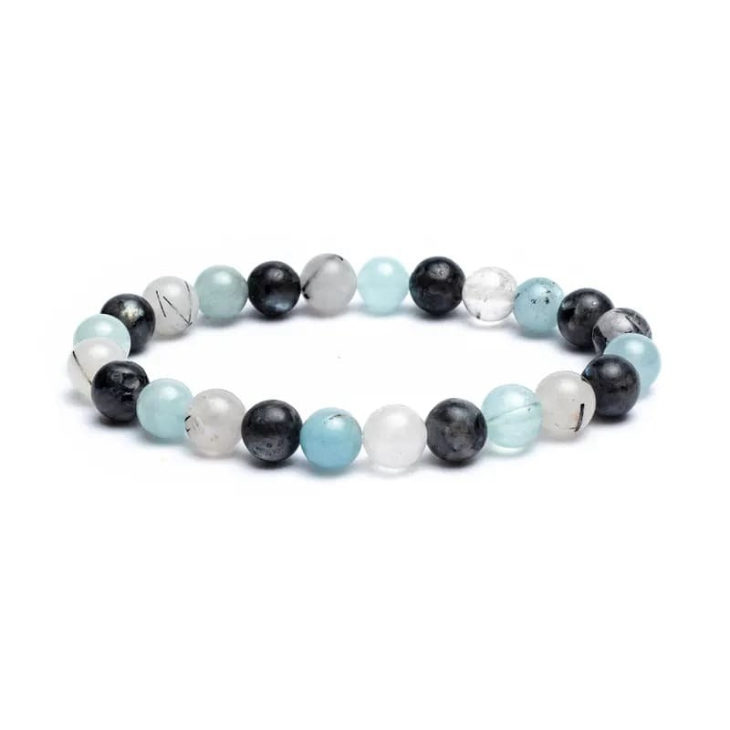 Armband Aquamarin/ Labradorit/ Tourmalin Quarz elastisch 8 mm Kugeln