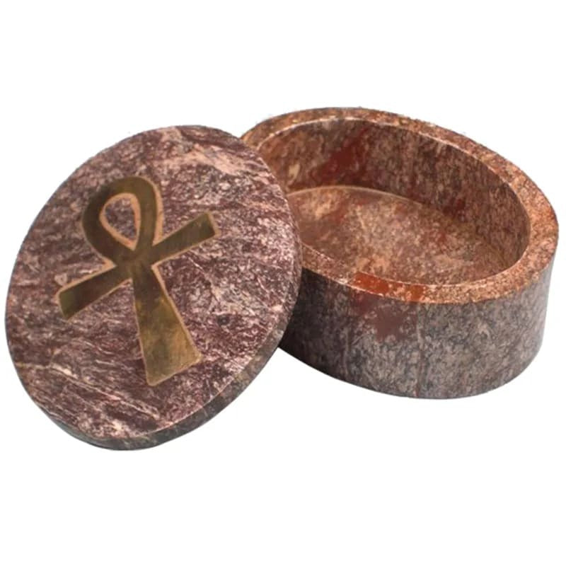 Schmuckdose Ankh Speckstein oval mit Deckel