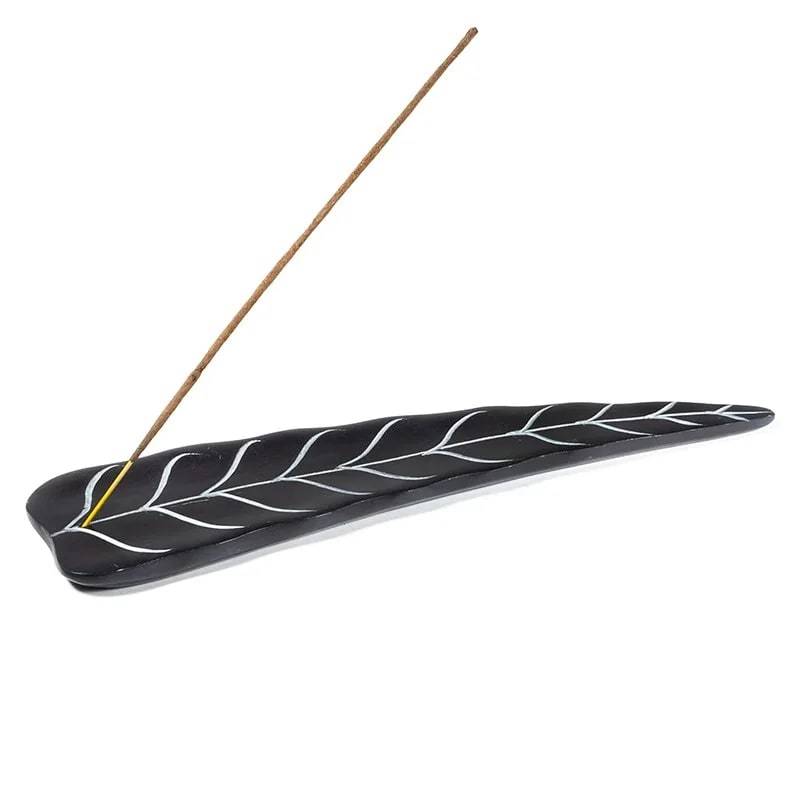 Schwarzer Räucherstäbchenhalter Blatt Speckstein