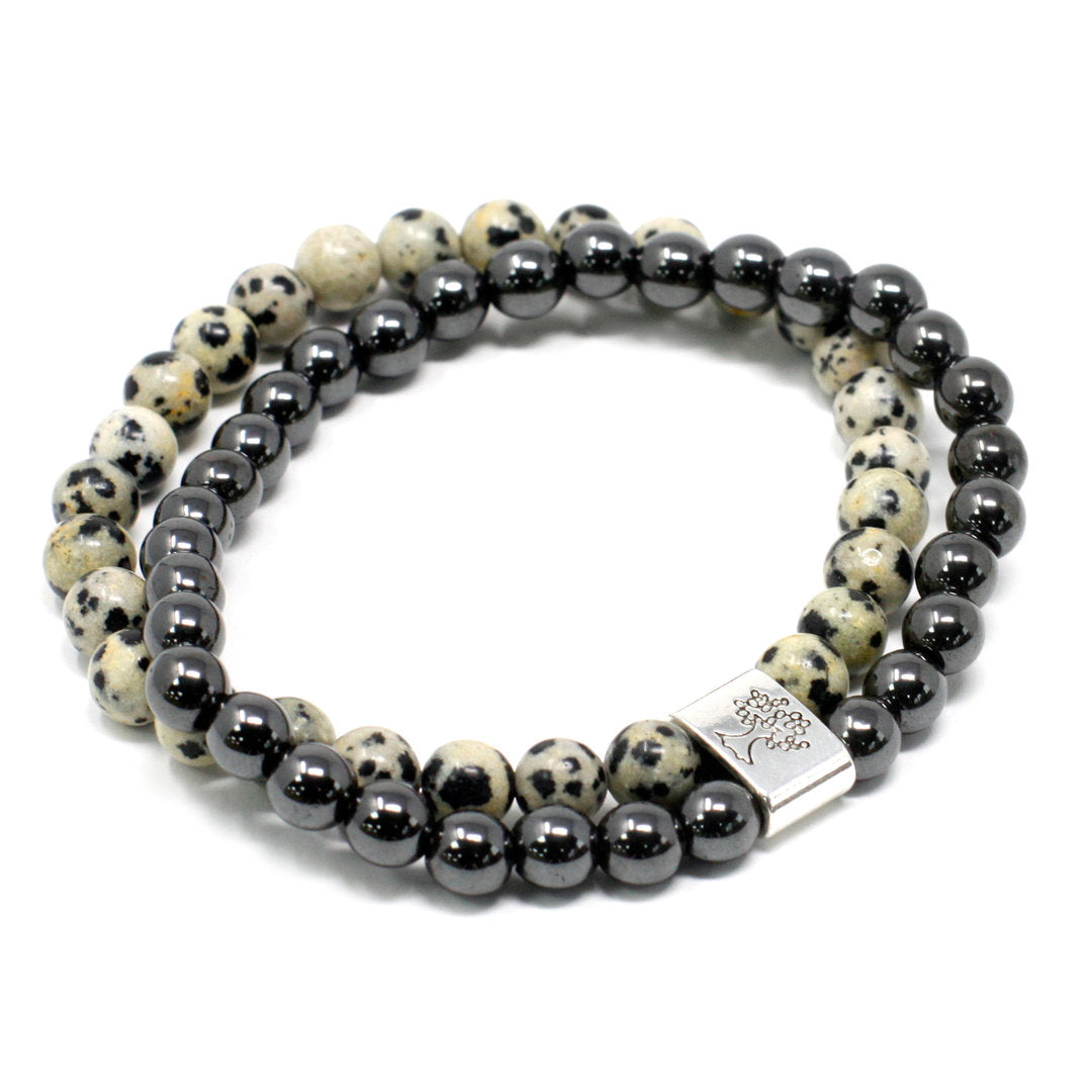Magnetisches Edelsteinarmband- Dalmatiner Jaspis - 6 mm Kugeln