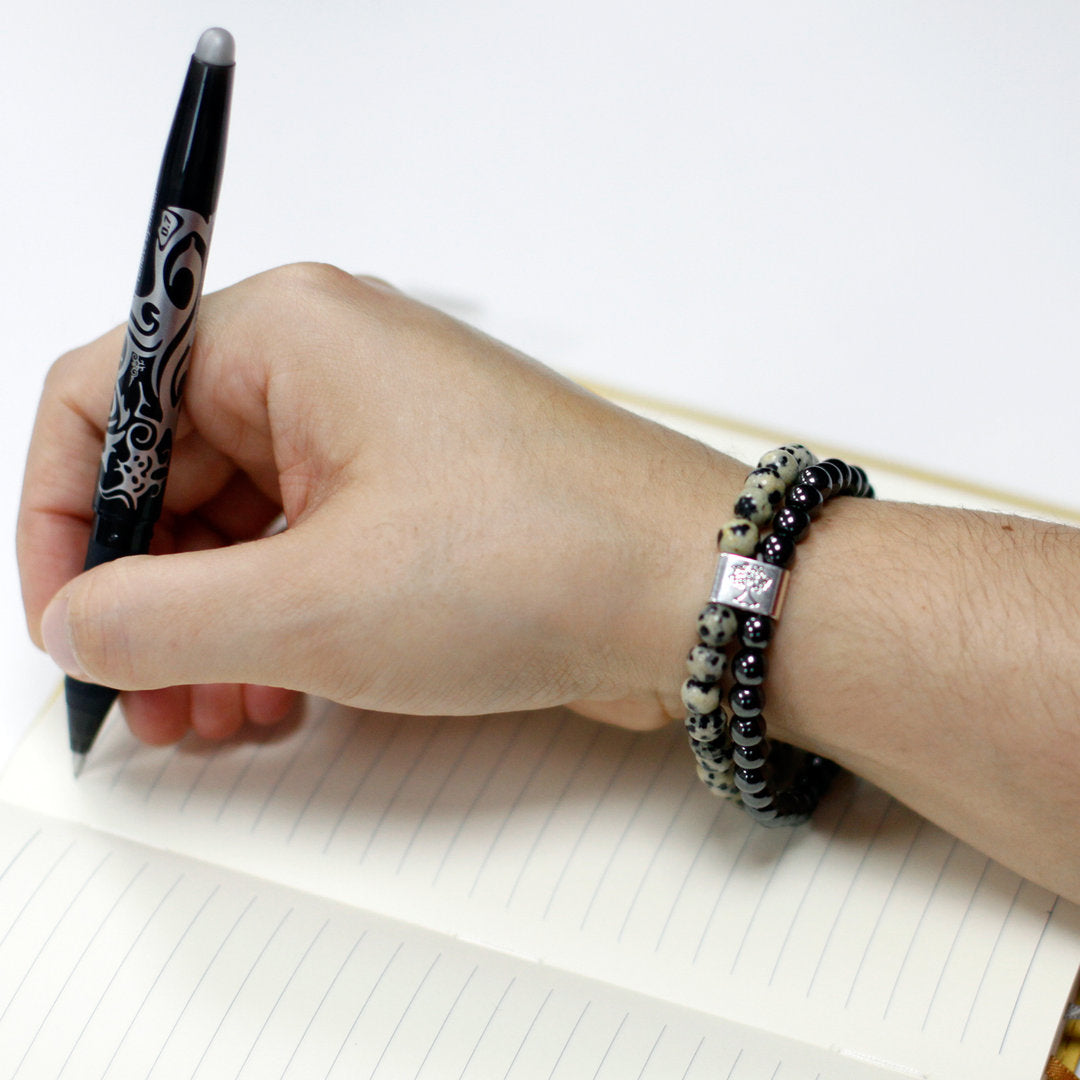 Magnetisches Edelsteinarmband- Dalmatiner Jaspis - 6 mm Kugeln