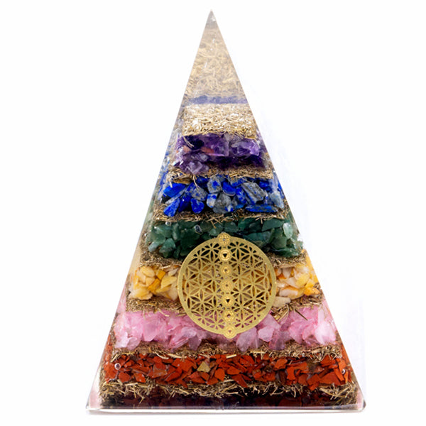 Orgonite Pyramide - Seven Chakra Flower of Life - 150 mm