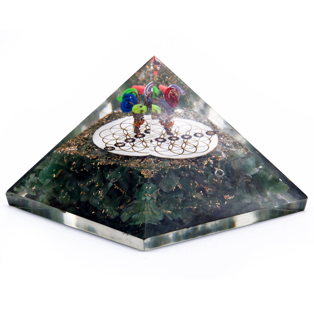 Orgonite Pyramide - Grüner Aventurin und Blume des Lebens - 70 mm