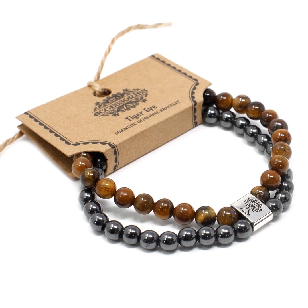 Magnetisches Edelsteinarmband - Tigerauge 6 mm Kugeln