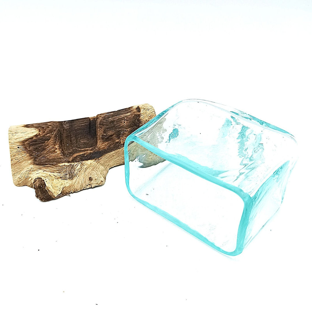 Geschmolzenes Glas auf Holz mit Ständer- Kleine Schüssel