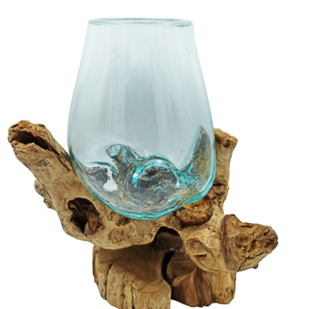 Geschmolzenes Glas auf Holz mit Ständer - Große Schüssel