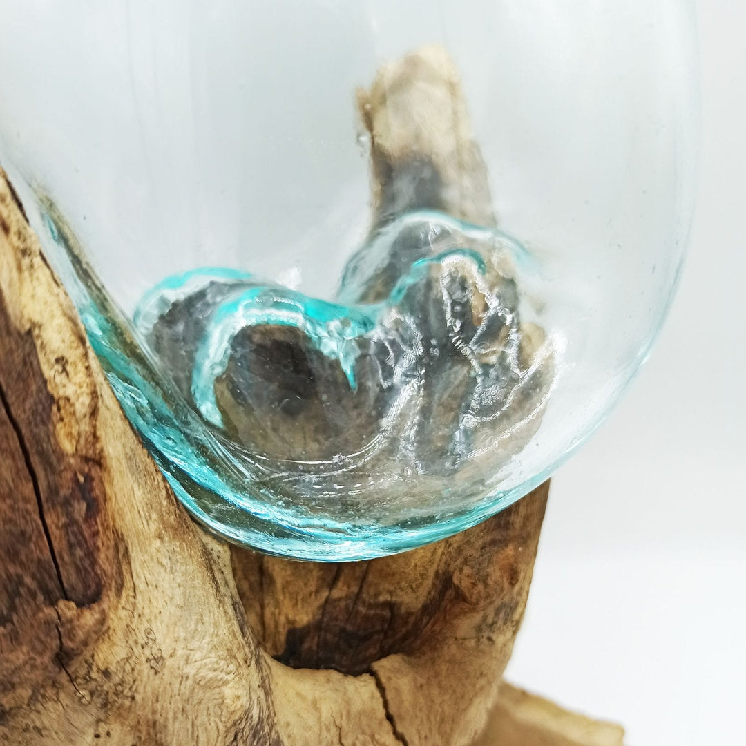 Geschmolzenes Glas auf Holz mit Ständer - Große Schüssel