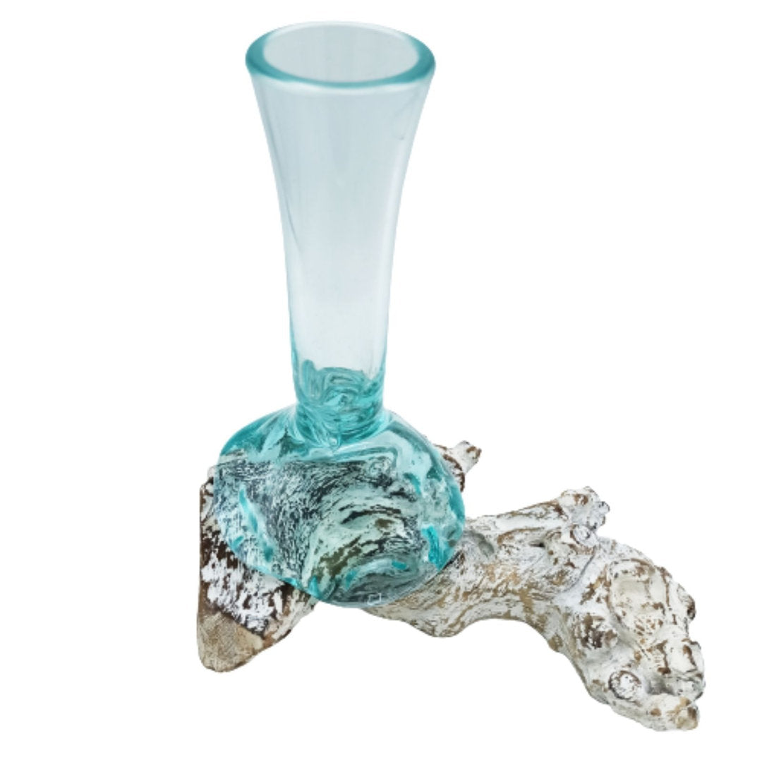 Geschmolzenes Glas auf Weiß Gewaschenem Holz - Vase - Medium