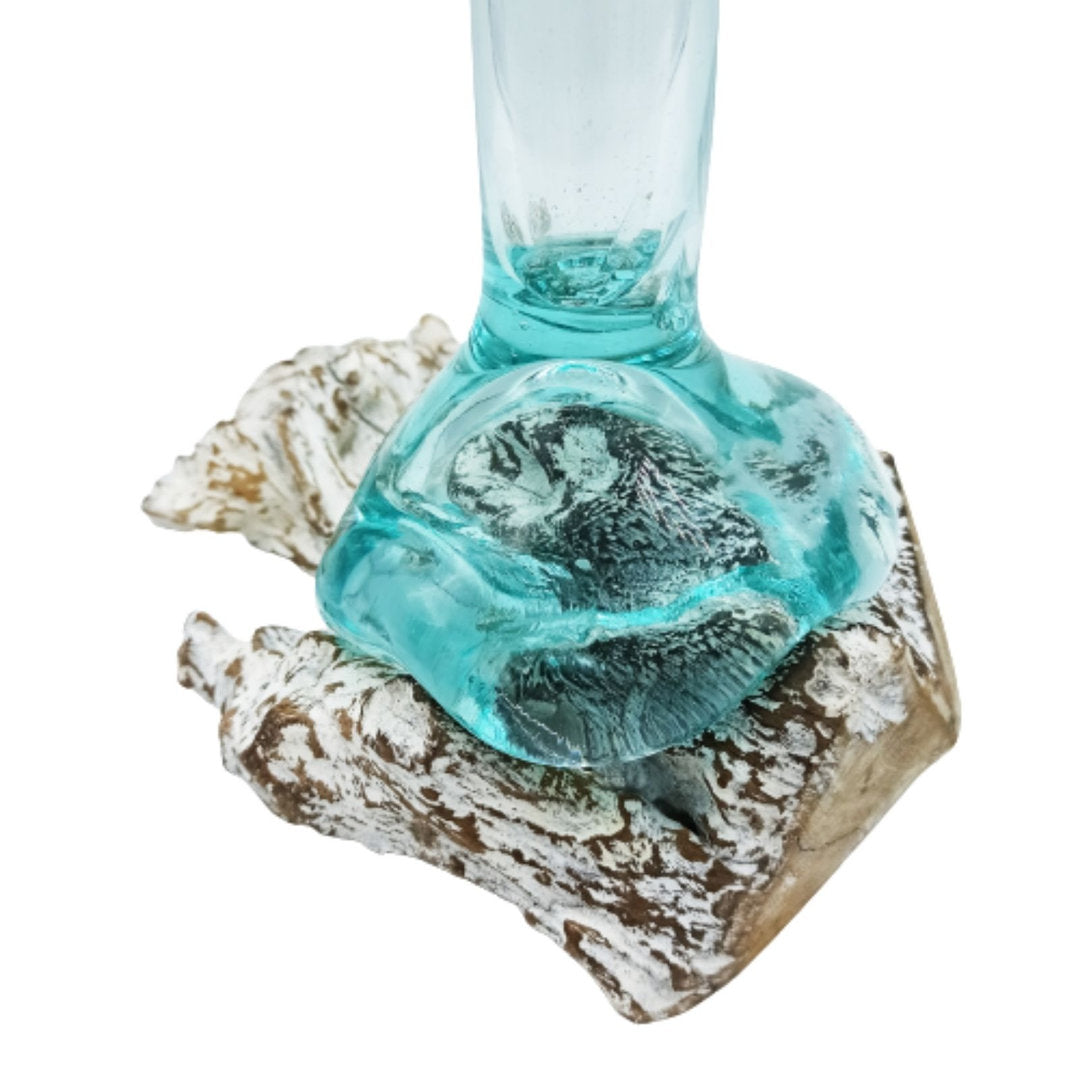 Geschmolzenes Glas auf Weiß Gewaschenem Holz - Vase - Medium