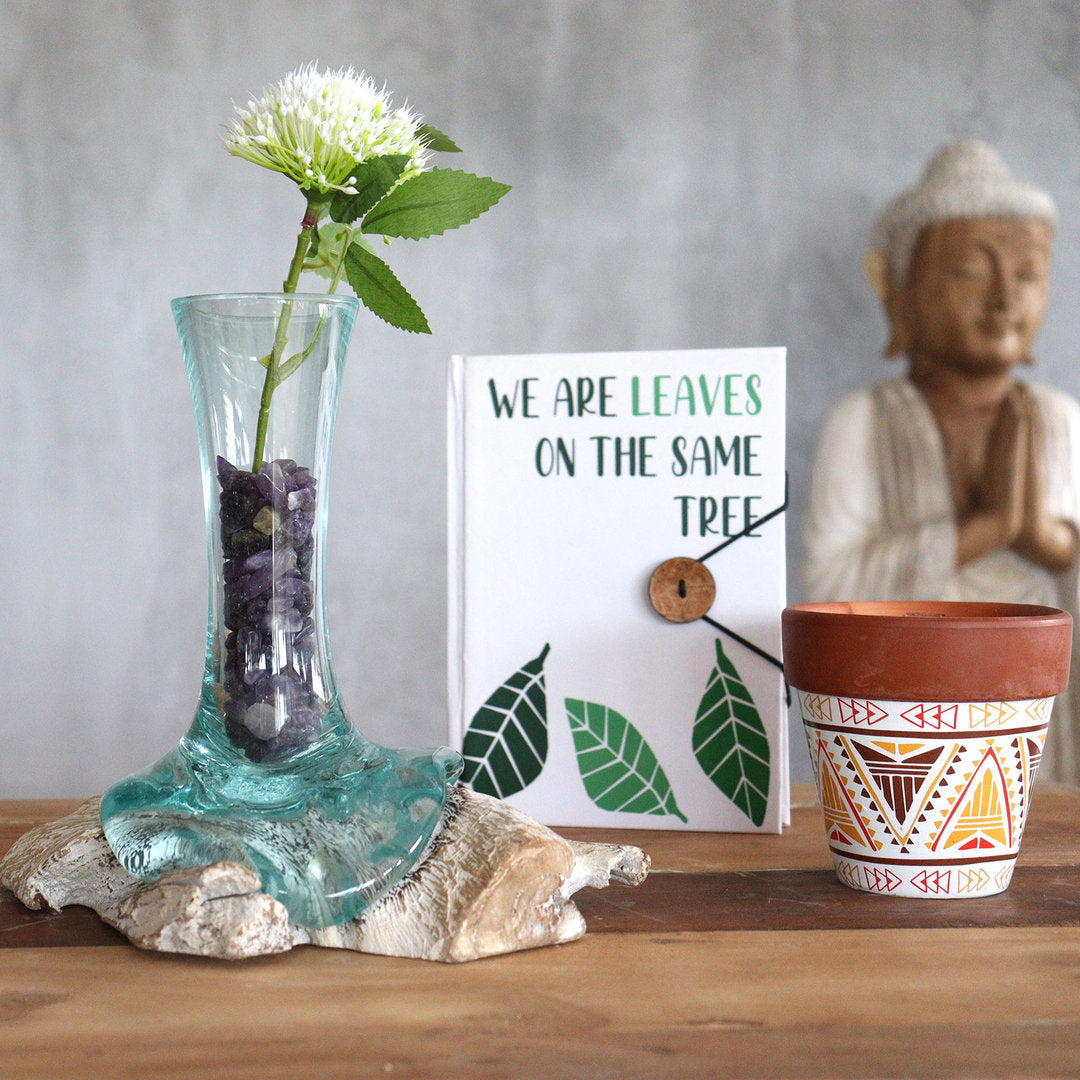 Geschmolzenes Glas auf Weiß Gewaschenem Holz - Vase - Klein