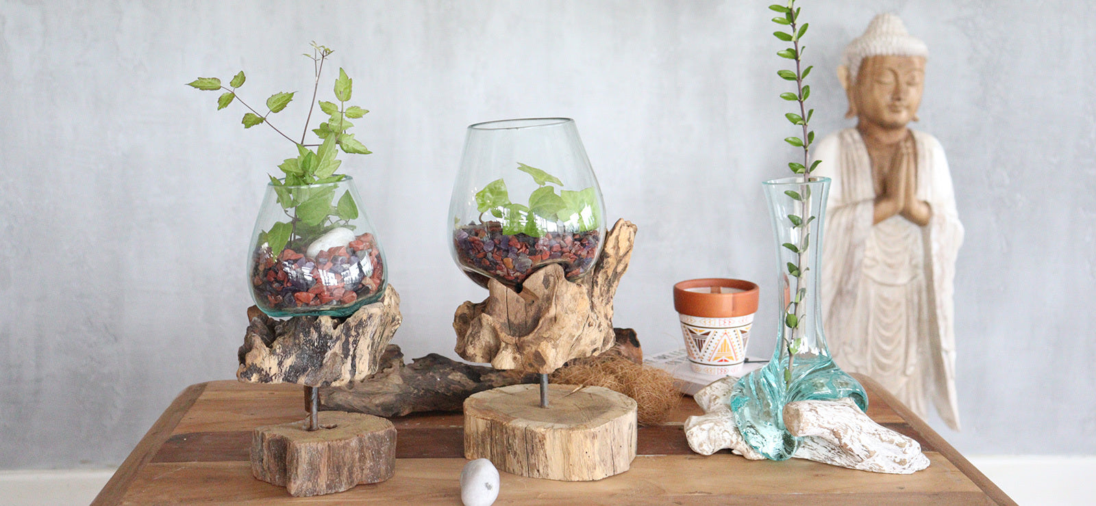 Geschmolzenes Glas auf Weiß Gewaschenem Holz - Vase - Klein