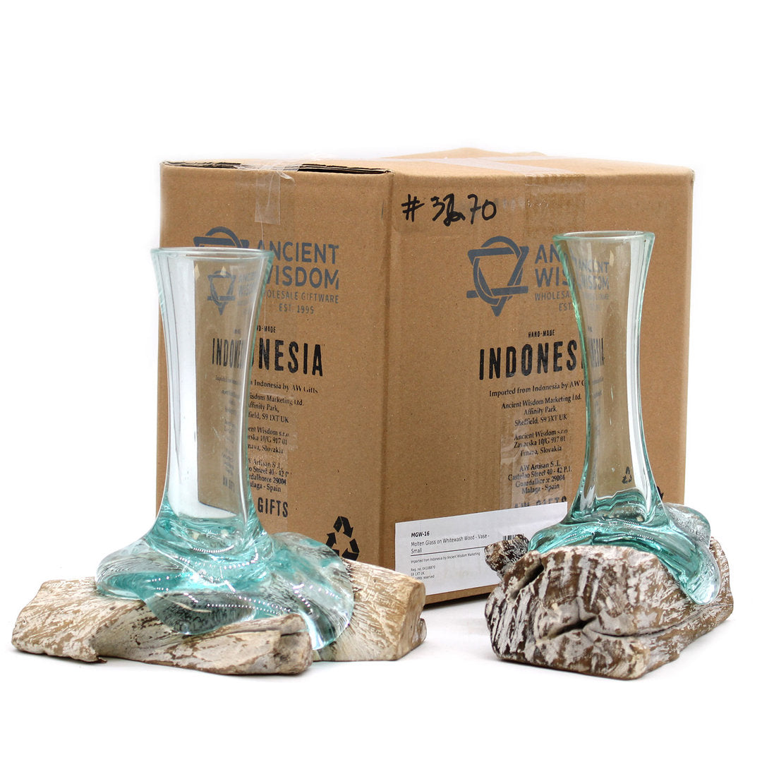 Geschmolzenes Glas auf Weiß Gewaschenem Holz - Vase - Klein