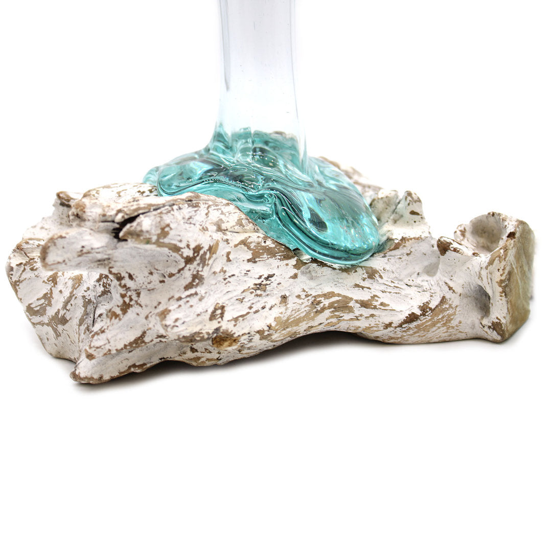 Geschmolzenes Glas auf Weiß Gewaschenem Holz - Vase - Medium