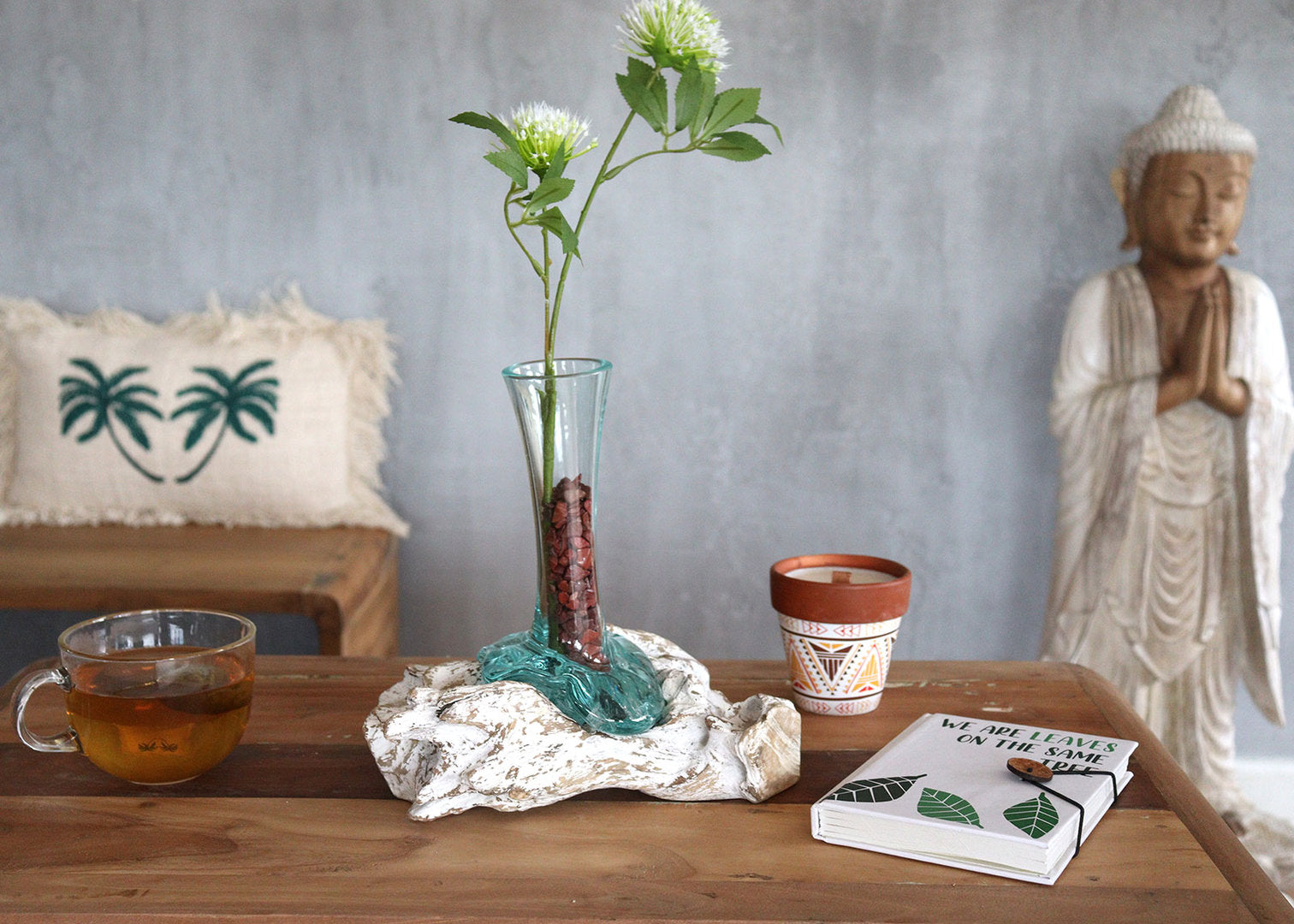 Geschmolzenes Glas auf Weiß Gewaschenem Holz - Vase - Medium