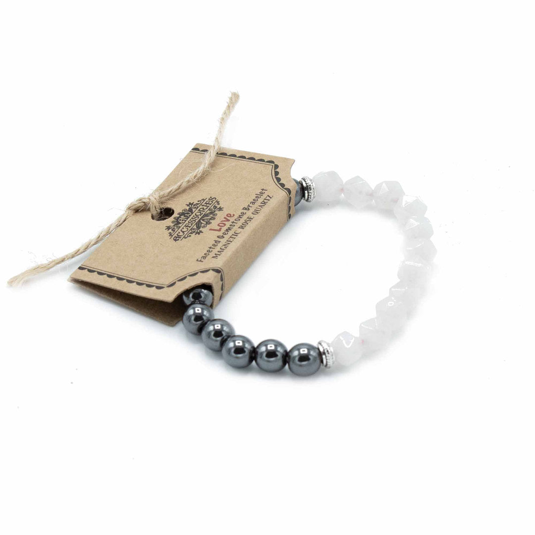 Facettiertes Edelstein-Armband - Magnetischer Rosenquarz - 8 mm Kugeln