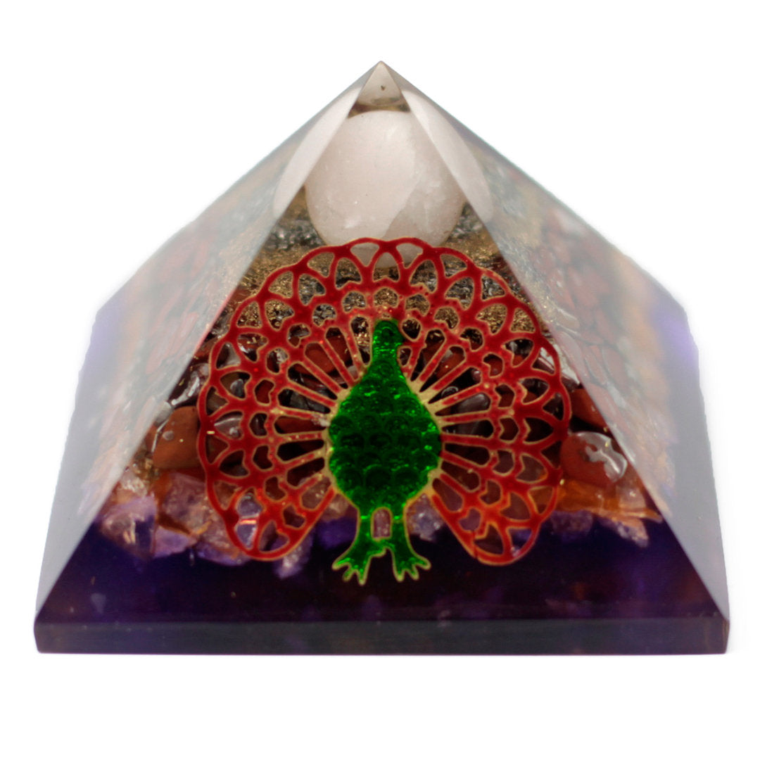 Große Orgonite Pyramid 80 mm - Pfau