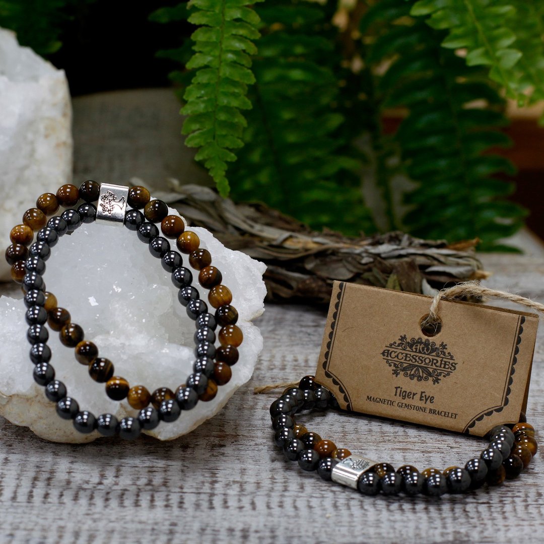 Magnetisches Edelsteinarmband - Tigerauge 6 mm Kugeln