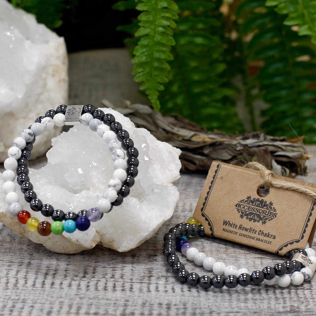 Magnetisches Edelsteinarmband - Weißes Howlith Chakra