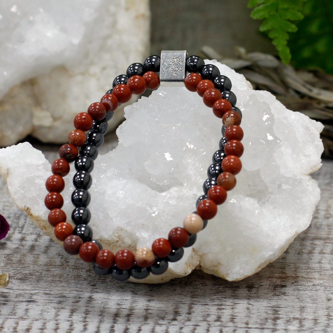 Magnetisches Edelsteinarmband - Roter Stein (Roter Jaspis) 6 mm Kugeln