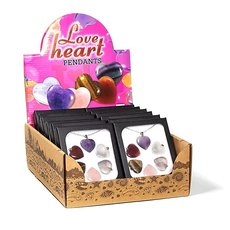 6 Herzen Halbedelsteine, Halskette in Sichtbox