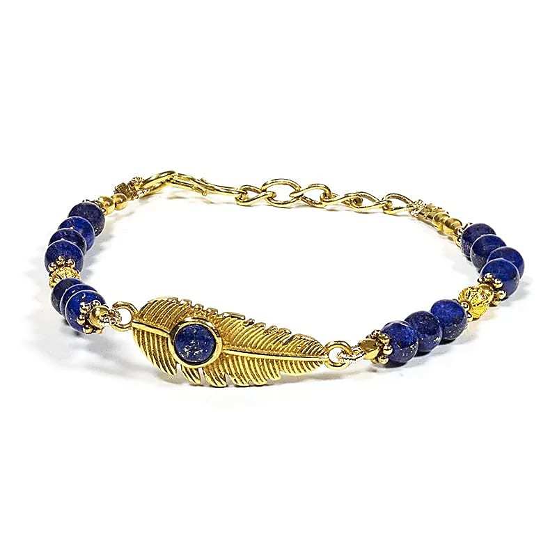 Armband Feder mit Lapislazuli