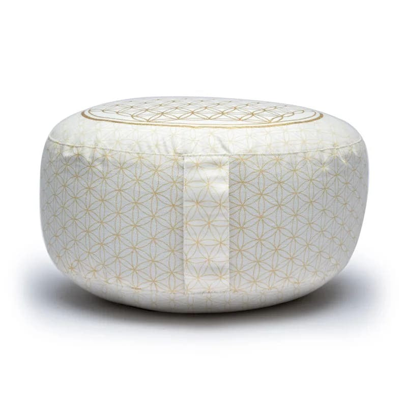 Meditationskissen Blume des Lebens Baumwolle BIO (OCS) Weiß - Gold 33 x 13 cm