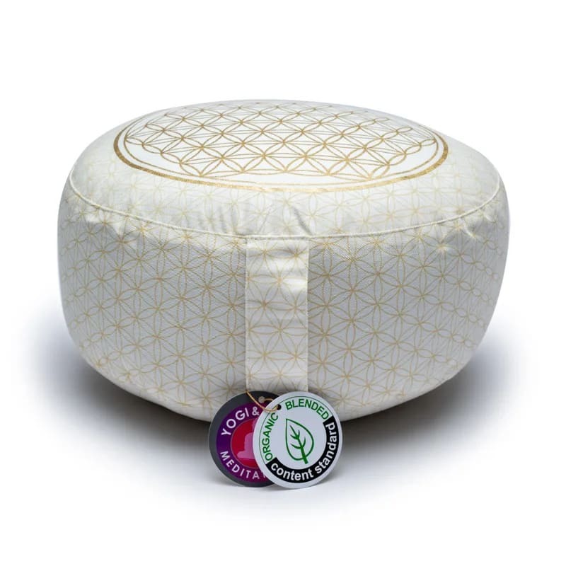 Meditationskissen Blume des Lebens Baumwolle BIO (OCS) Weiß - Gold 33 x 13 cm
