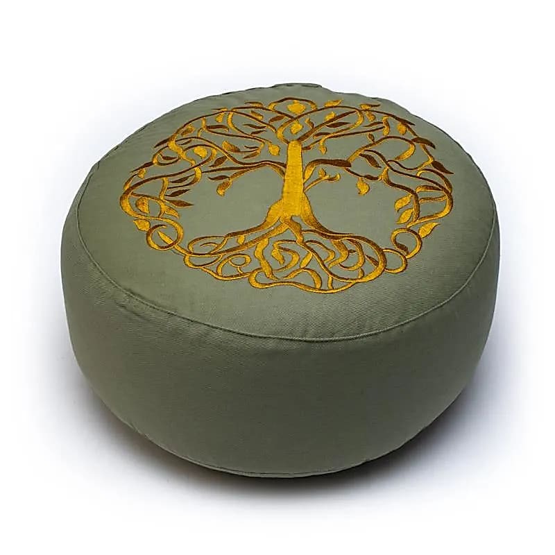 Meditationskissen Baum des Lebens Baumwolle BIO (OCS) Grün - Gold 33 x 13 cm