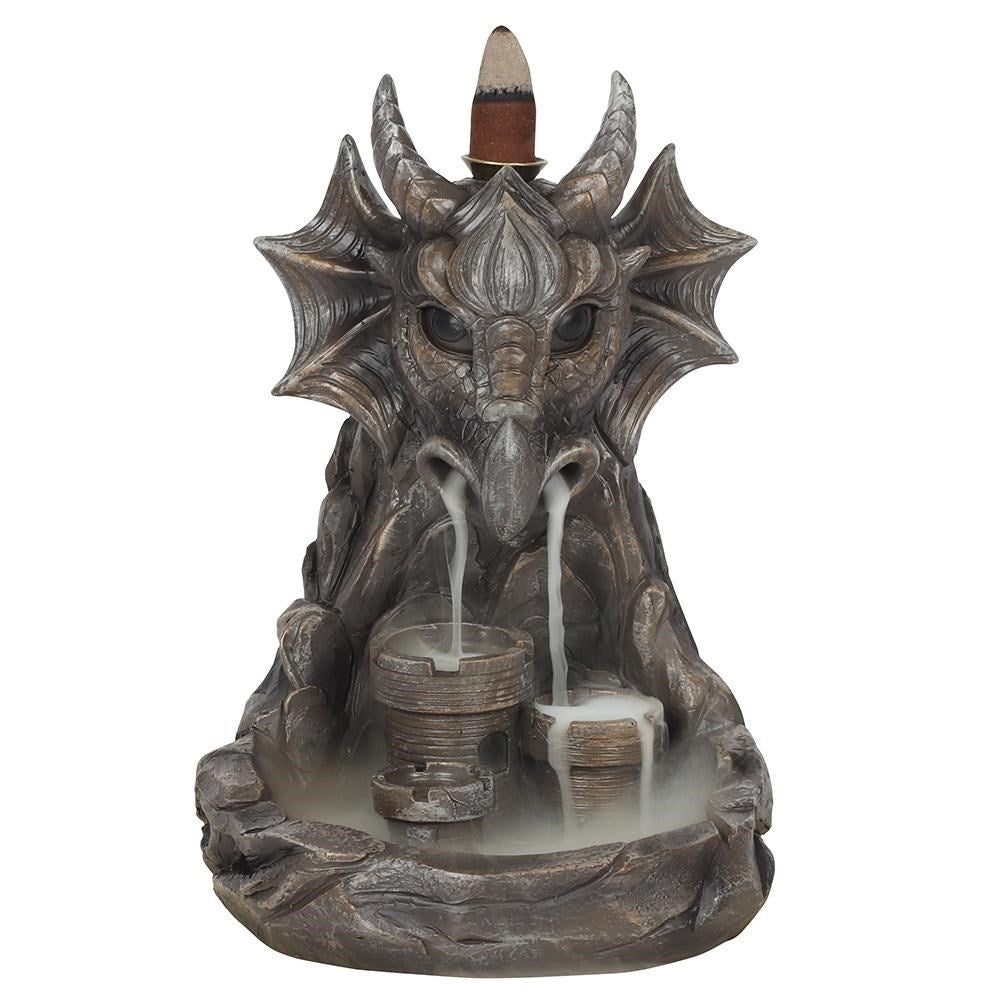 Drachen auf beleuchteter Burg - Räucherrückfluss-Brenner (Backflow Incense Burner)