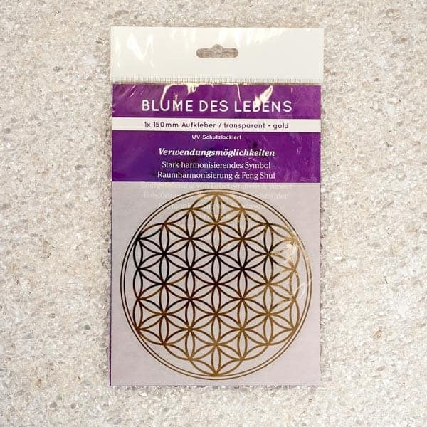 Verpackter Aufkleber - Blume des Lebens - 150 mm transparent / gold
