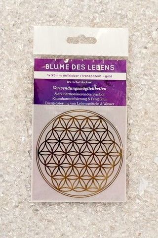 Verpackter Aufkleber - Blume des Lebens -  95 mm transparent / gold