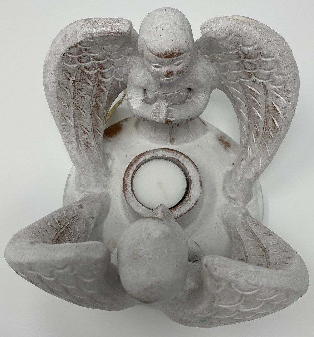 Teelichthalter "2 Engel" Terracotta 17x16cm