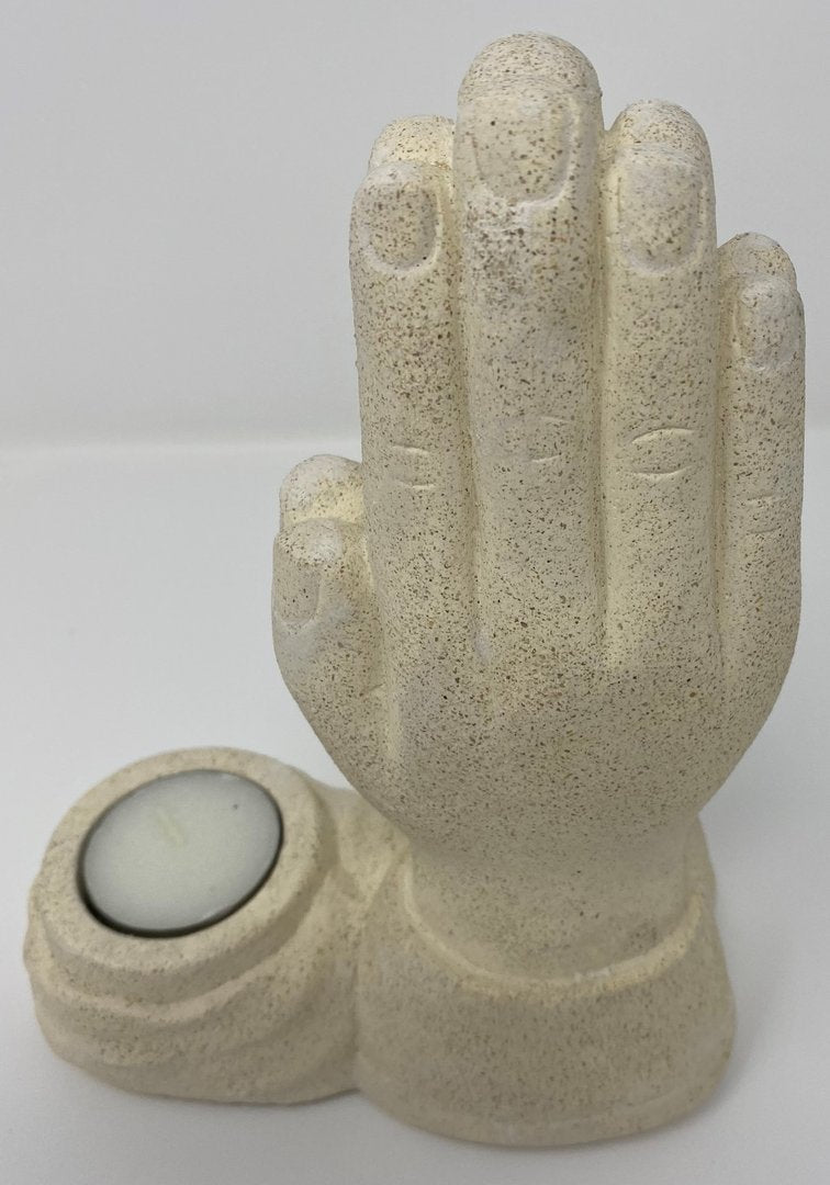 Teelichthalter "Betende Hand mit Lotus" Resin natur